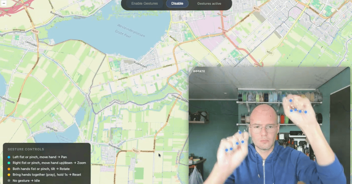 How I built an open source gesture controller for OpenLayers (with MediaPipe) in public